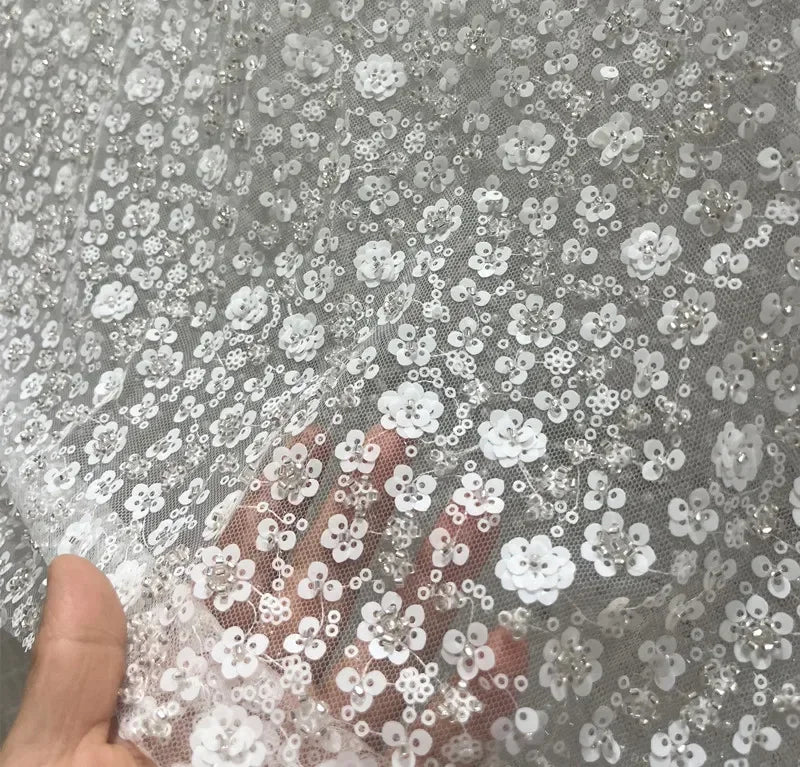 Red White Black Lace Mesh Fabric Bead Nail Bead Sequin Fabric Sewing Evening Gown Wedding Dress Stage Costume