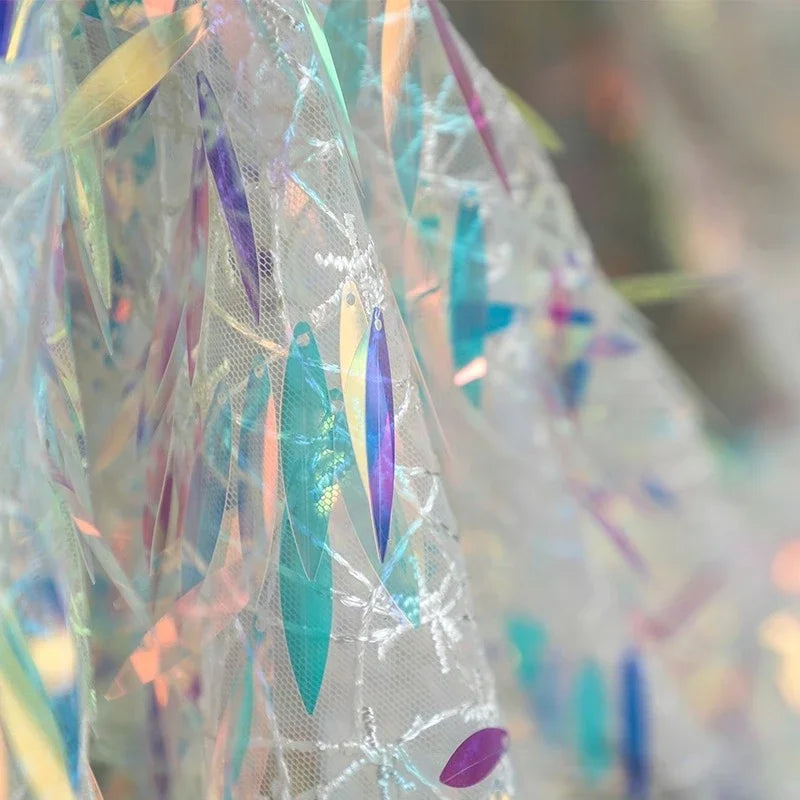 Gradually changing color sequined laser lace fabric sewing stage costumes fashion dresses children's clothing diy fabric