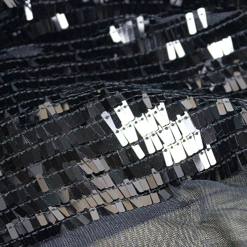 Rectangular fish scale sequin fabric, black hanging fabric, mesh fabric, computer embroidery fabric