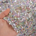Shiny Encryption 5mm Sequin Elastic Mesh Bead Fabric Sewn Wedding Dress Evening Gown Stage Costume Fabric White Purple Black