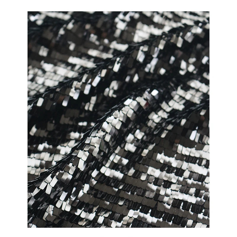 Rectangular fish scale sequin fabric, black hanging fabric, mesh fabric, computer embroidery fabric