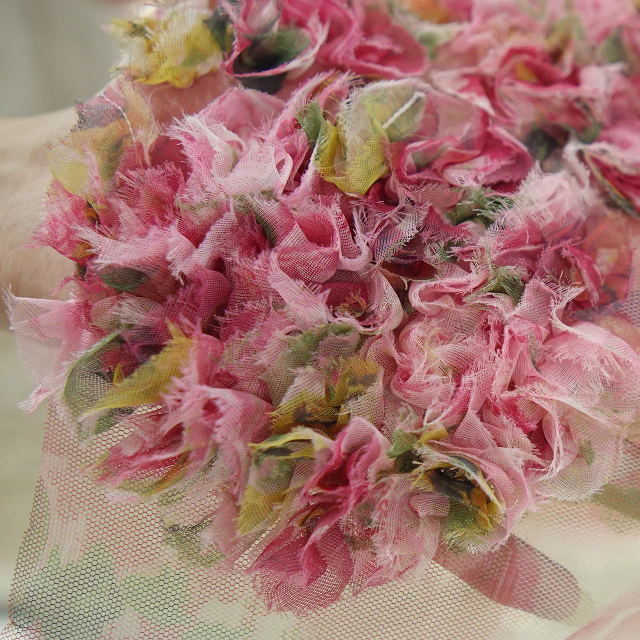 Three Dimensional Floral Mesh Fabric Layered Petal Tulle Fabric For Dress Gown Handmade Craft DIY Stage Performance Decoration