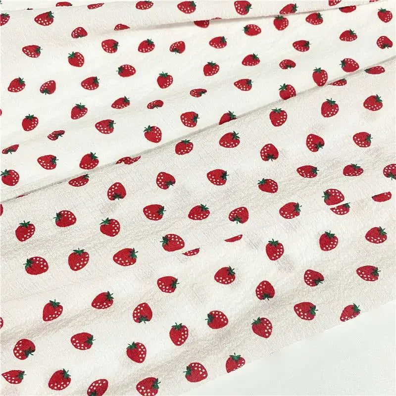 Tela opaca con estampado de fresas y burbujas de algodón de imitación para vestidos largos florales, protección solar, puños, decoración DIY