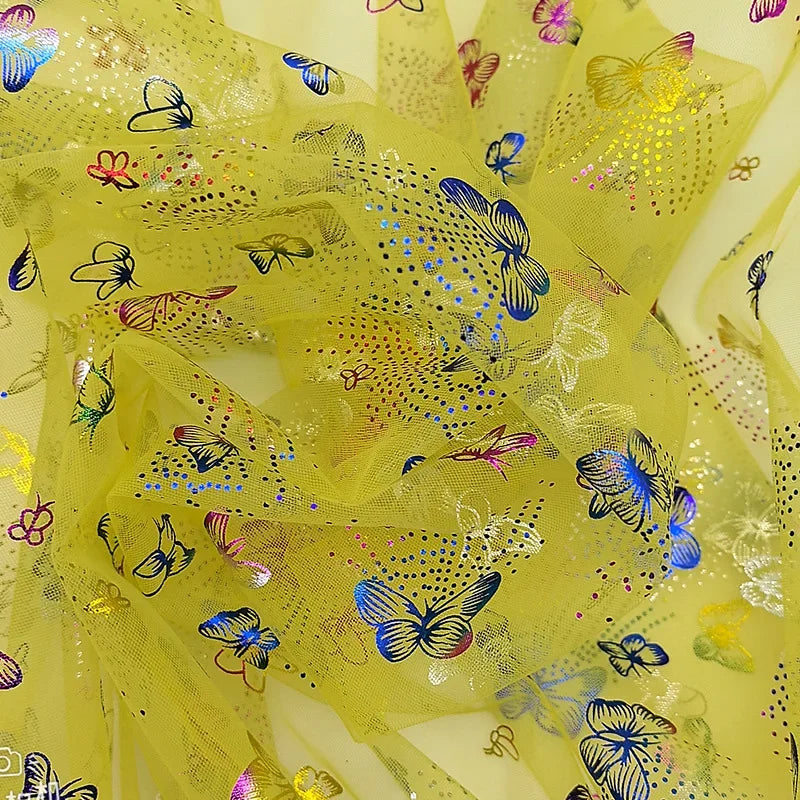 Colorful Butterfly Gold Foil Tulle Fabric For Party Dress Kids Costume Stage Wear Decor Textile Material Dreamy Craft Supply
