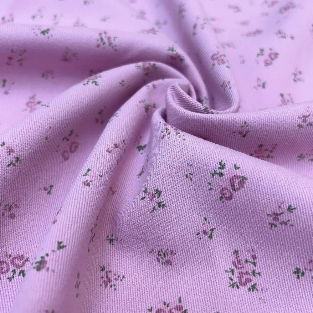 Checkered Floral Cotton Denim Fabric - Dress Tablecloth Material