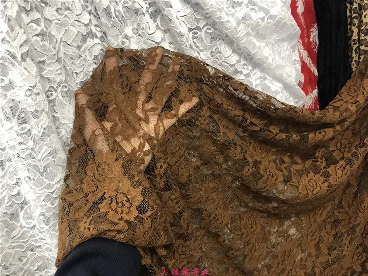 قماش دانتيل مطاطي برتقالي فلوري شفاف شبكي مع تطريز وردي للفساتين وملابس الأداء قماش شبكي شفاف زهري