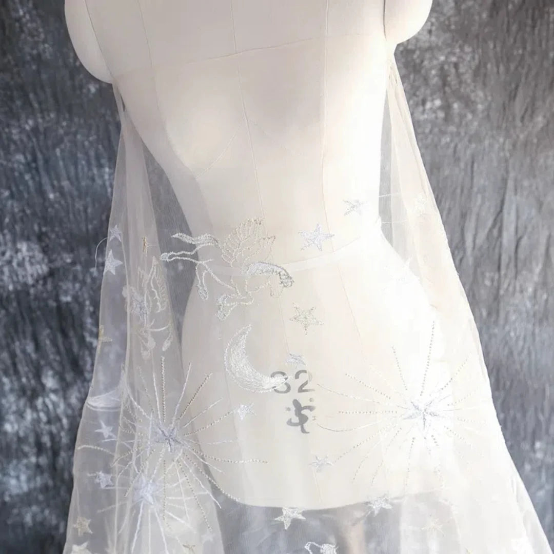 Tela de encaje bordada de malla transparente Tianma para vestido de novia, decoración de vestido, material de tela DIY hecho a mano, color negro