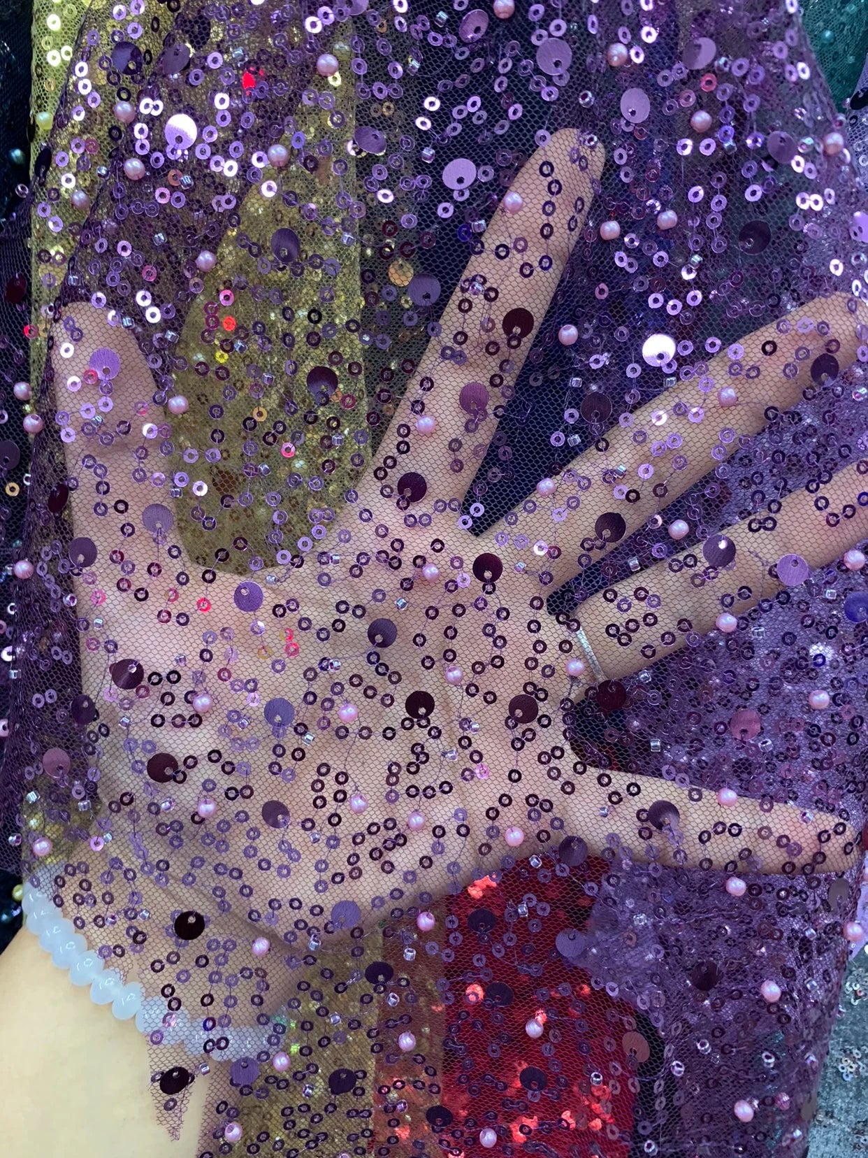 New Mesh Embroidery Pearl Sequins Scattered Pearl Embellishment Fabric Handmade DIY Fabric Wedding Dress Veil Skirt