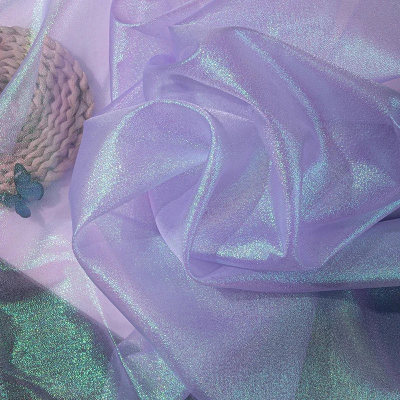 أزرق أسود أحمر وردي لامع شفاف قليلاً من الأورجانزا فستان زفاف فستان سهرة زي مسرحي قماش مزخرف