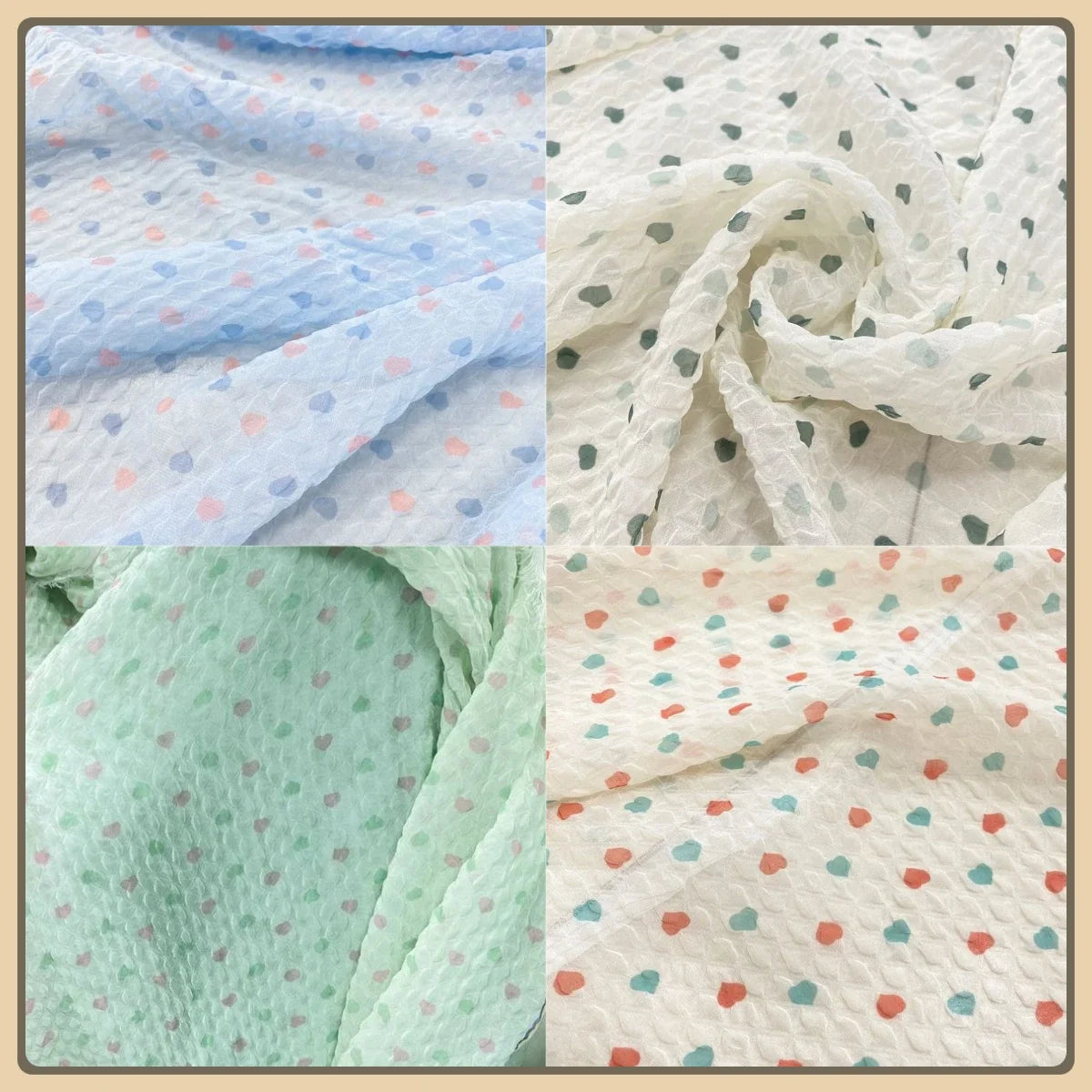 Tela de burbujas arrugada con estampado de corazón de melocotón para ropa de bebé hecha a mano, diadema, vestido infantil, material de textura suave DIY