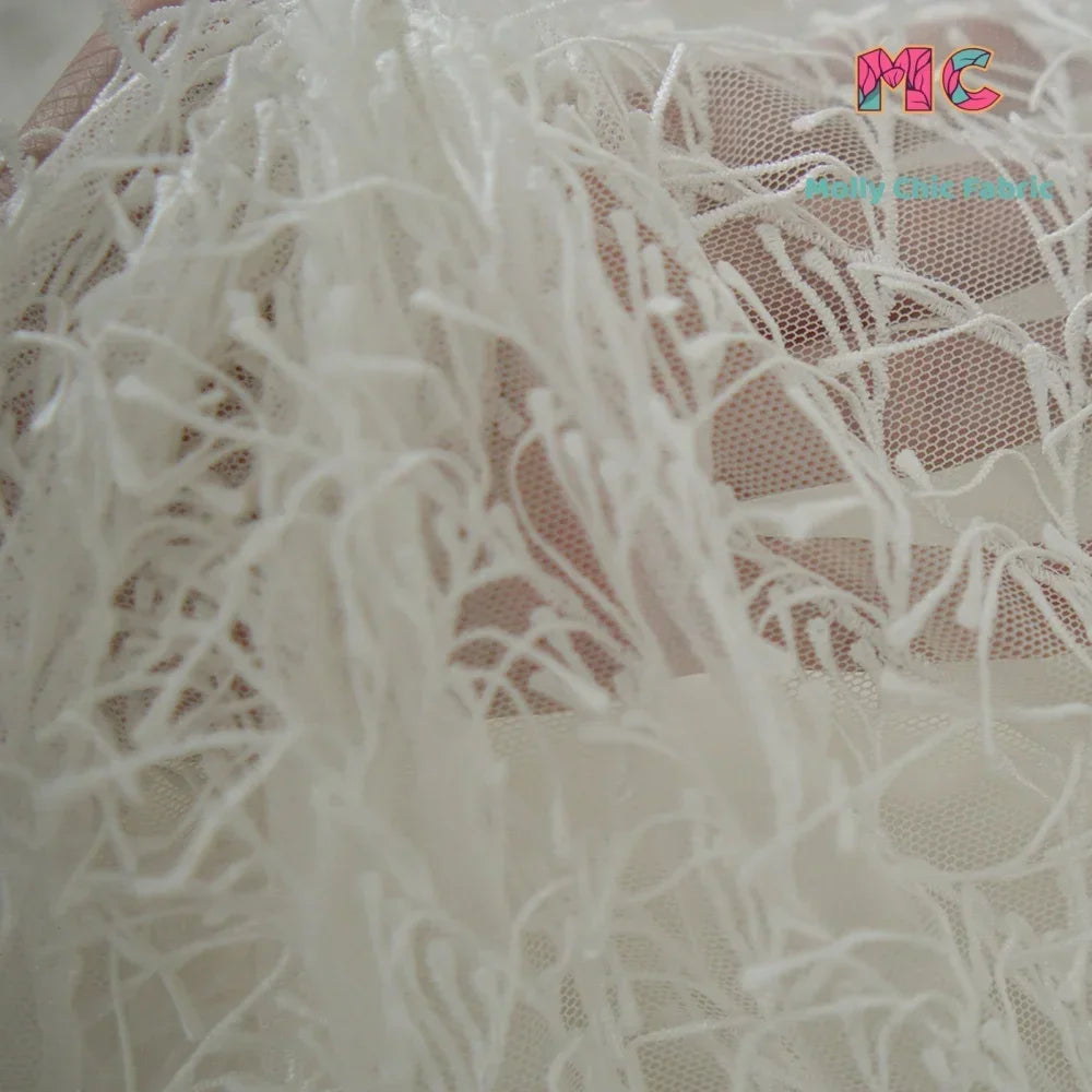 Tela de malla suave con borlas blancas para coser vestidos de novia, vestidos de noche, media falda, decoración, telas DIY para coser