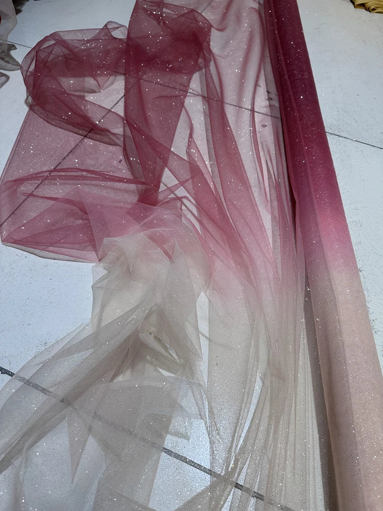 Gradient Spray Silver Shiny Sheet Soft Yarn Fine Powder Mesh Blue Red Purple Wedding Dress Fabric