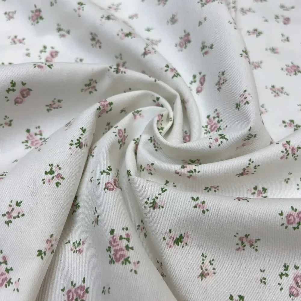 Checkered Floral Cotton Denim Fabric - Dress Tablecloth Material