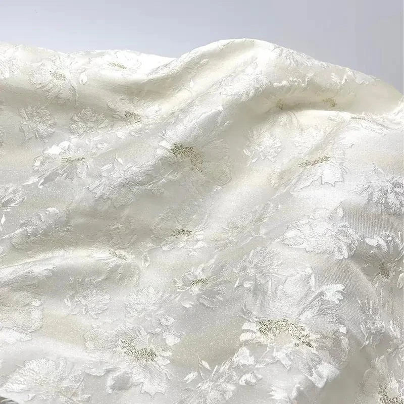 3D Pearl Flower Jacquard Fabric - Textured for Bridal & Ball Gowns