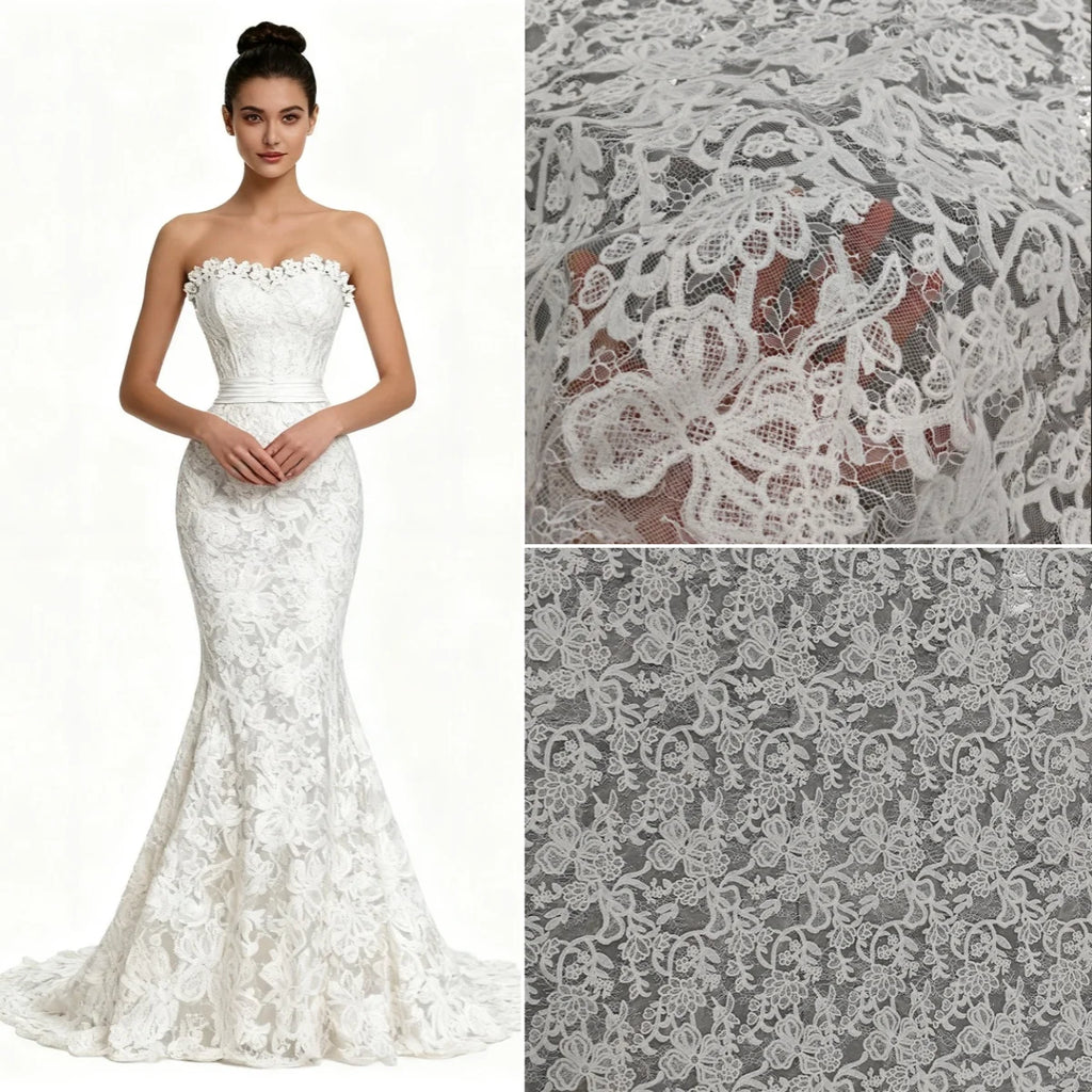 Nueva tela bordada con encaje hueco para coser vestidos de novia y de noche de alta gama, decoración DIY para manteles, tela decorativa.