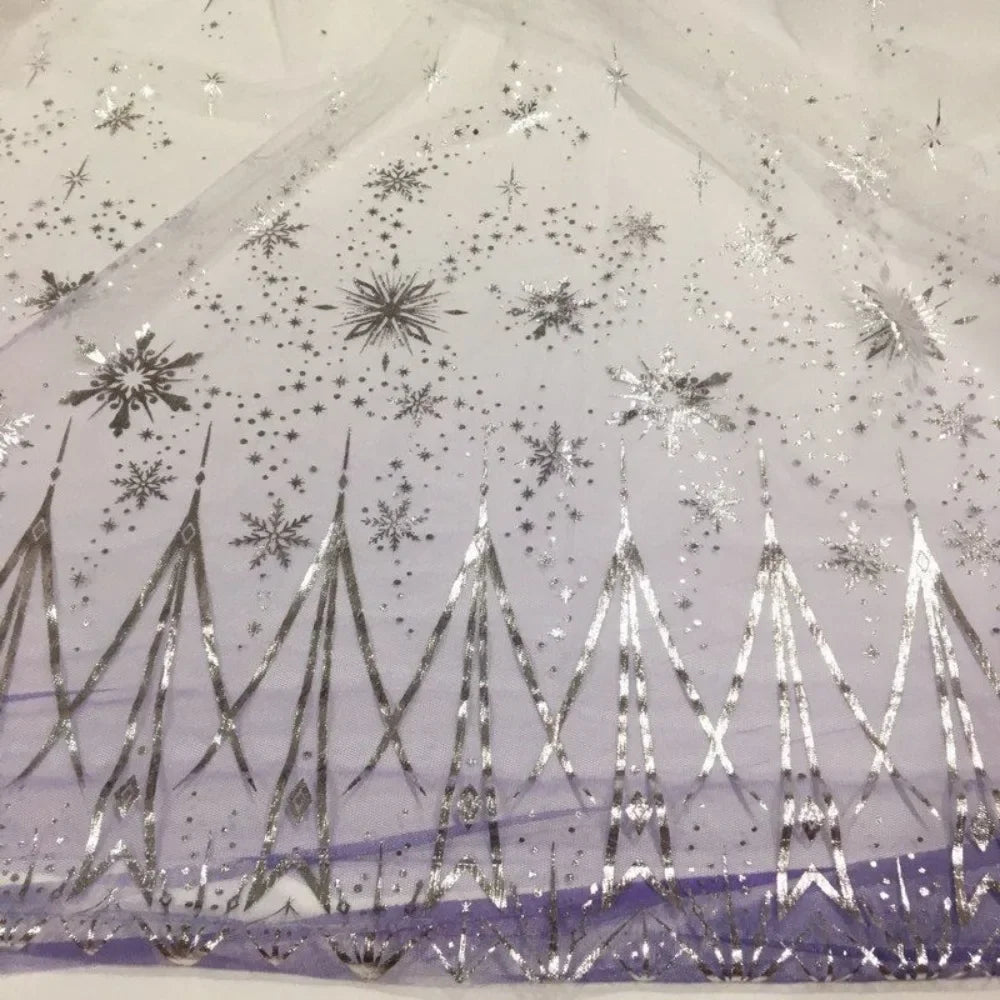 Gradient Star Moon Snowflake Gold Embroidered Chiffon Fabric - Netted Material