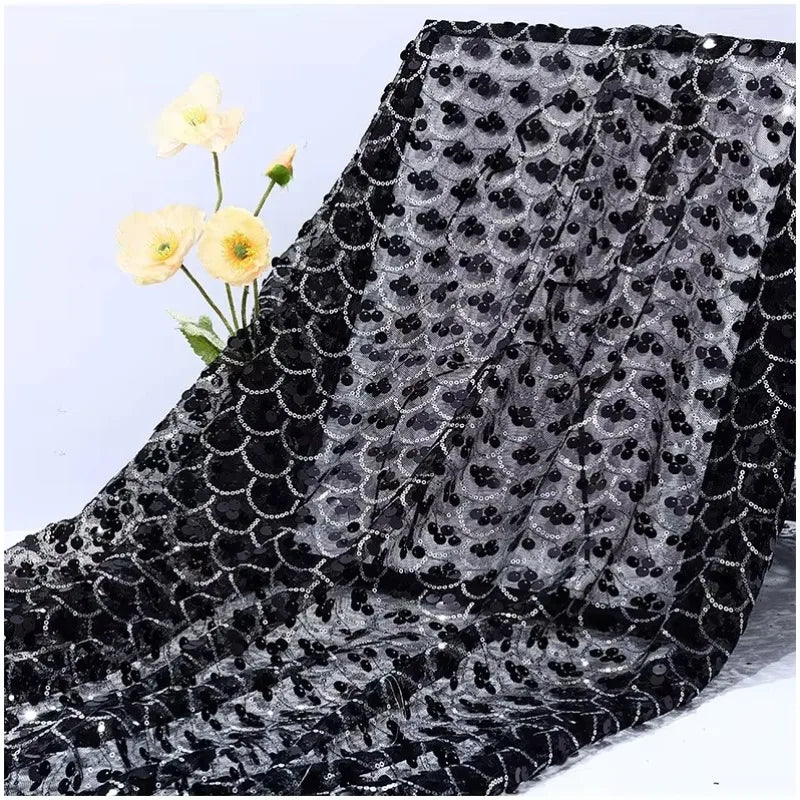 Premium Mermaid Sequin Mesh Fabric Shiny Fish Scale Netting High-End Wedding Decoration Evening Gown Designer Material Clothing