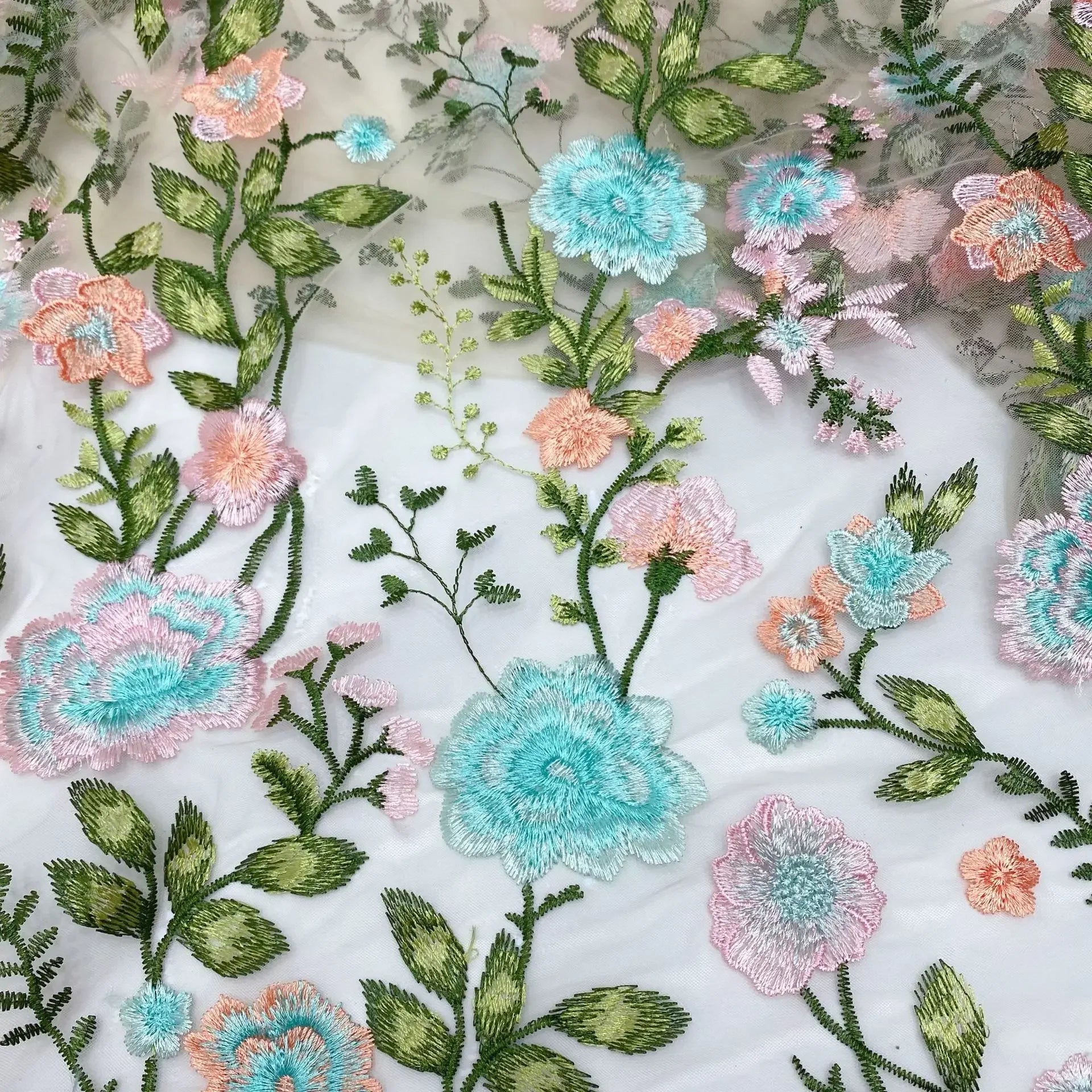 Tela bordada de malla rosa, tela bordada de peonía multicolor, tela bordada para coser vestidos de noche, tela bordada DIY, personalización