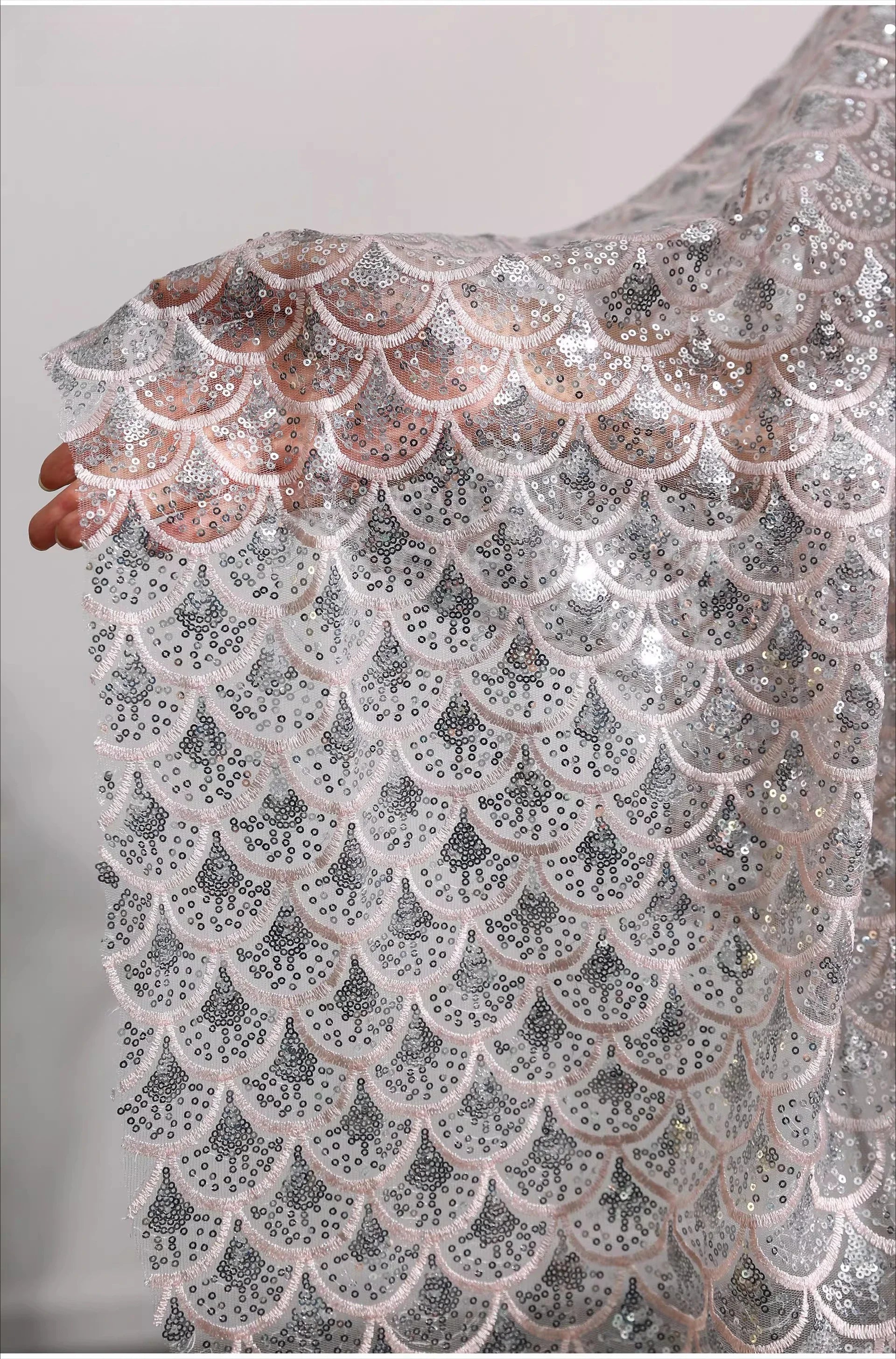 Sparkling Ocean Fish Scale Gradient Laser Embroidery Mesh Fabric DIY Skirt Performance Costume Design Sewing Fabric