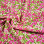 قماش شيفون مزدوج من الكريب الوردي الحلو والأخضر والزهور الصغيرة، مادة ناعمة لفصل الربيع والصيف للفساتين والقمصان وملابس الأطفال