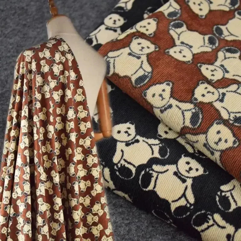 Colorful Corduroy Printed Fabric - Fresh Floral Striped Velvet 145cm