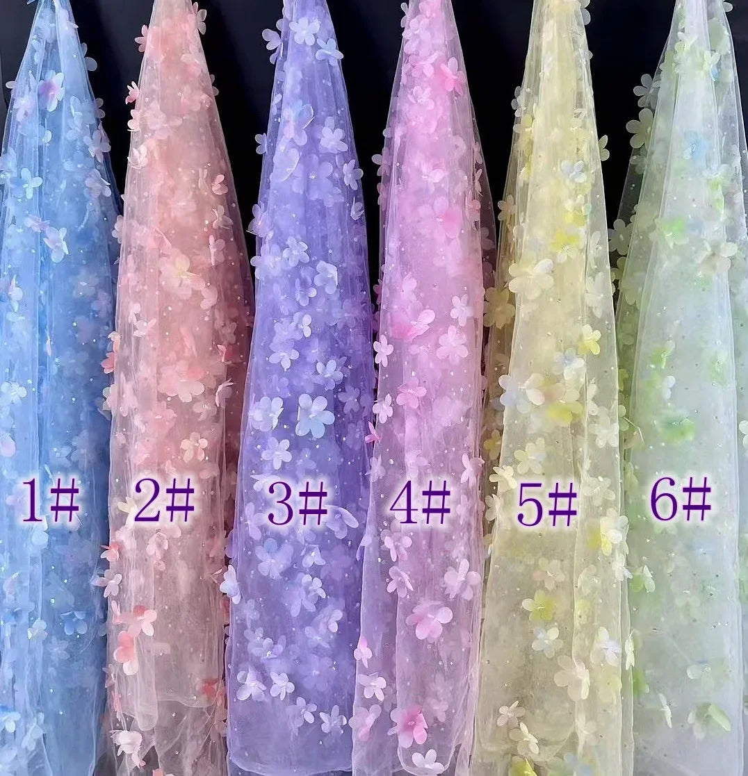 Three-dimensional Embroidery Fabric With Multi-color Gradient Flowers Soft Dress For Children Wedding Dress Formal Wear Fabric