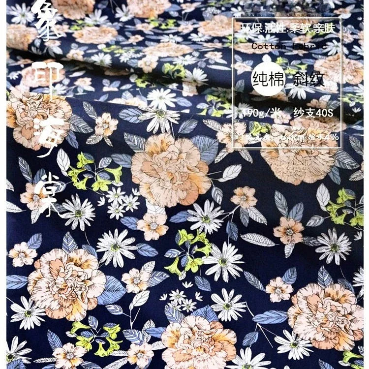 Tela de sarga de algodón puro con estampado floral, suave, totalmente de algodón, para ropa de cama, pijamas, pantalones, cortinas y proyectos de bricolaje para bebés.