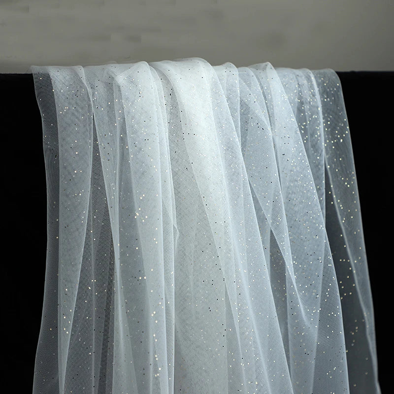 High Quality Thickened Soft Mesh Fabric Gold Spray Silver Flash Yarn for Fashion Wedding Dresses DIY Gown Decorative Fabric
