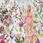 Tela bordada de malla rosa, tela bordada de peonía multicolor, tela bordada para coser vestidos de noche, tela bordada DIY, personalización