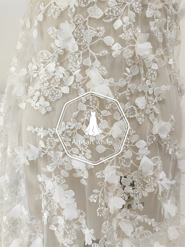 فستان زفاف مطرز بقماش التول 6420 متطور ثلاثي الأبعاد على شكل زهرة وأظافر وخرز وتزيين تنورة مصنوع يدويًا بنفسك