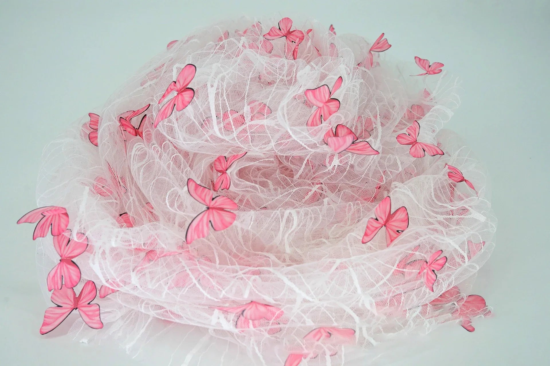 3D Butterfly Sheer Tulle Fabric Romantic Durable Colorful For Wedding Dress Evening Gown Handmade Decor Backdrop Veil Accessorie