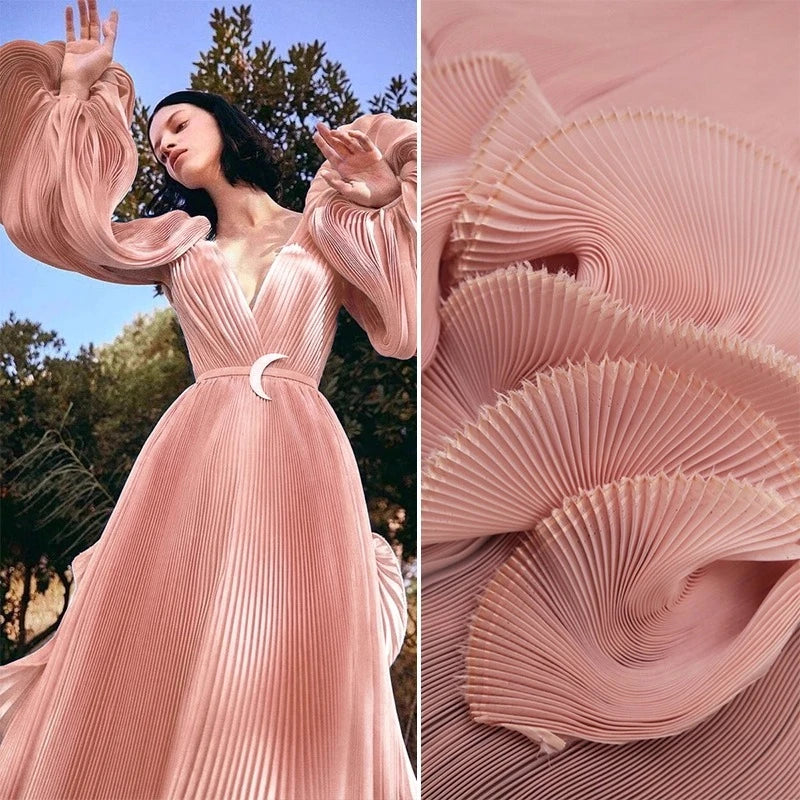 Accordion-Pleated Crystal Organza for Sculptural Dresses & Gowns