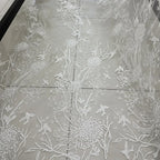 Nuevo estilo fresco y característico, hilo de poliéster con estampado de pájaros, encaje bordado, tela de gasa transparente para vestido de novia, ropa formal