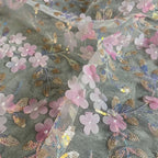 Pink 3D Flower Embroidered Net Fabric With Sequins For Wedding Dress Cheongsam Gown Handmade Clothing Lace Embroidery Material