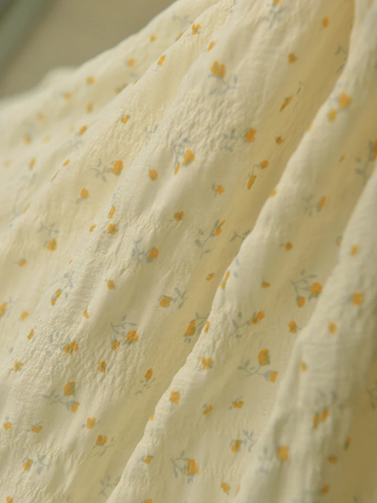 Children's Yellow Small Flower Beige Solid Color Woven Polyester Fiber Jumpsuit Long Skirt Cheongsam Curtain Fabric Top