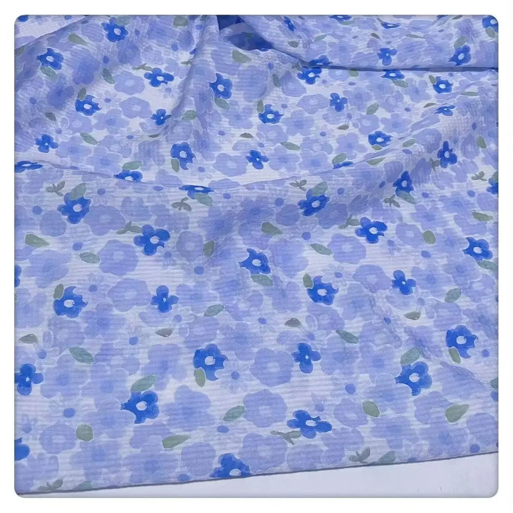 قماش قطني بملمس الفقاعات الزهرية الزرقاء - مادة ناعمة وجيدة التهوية