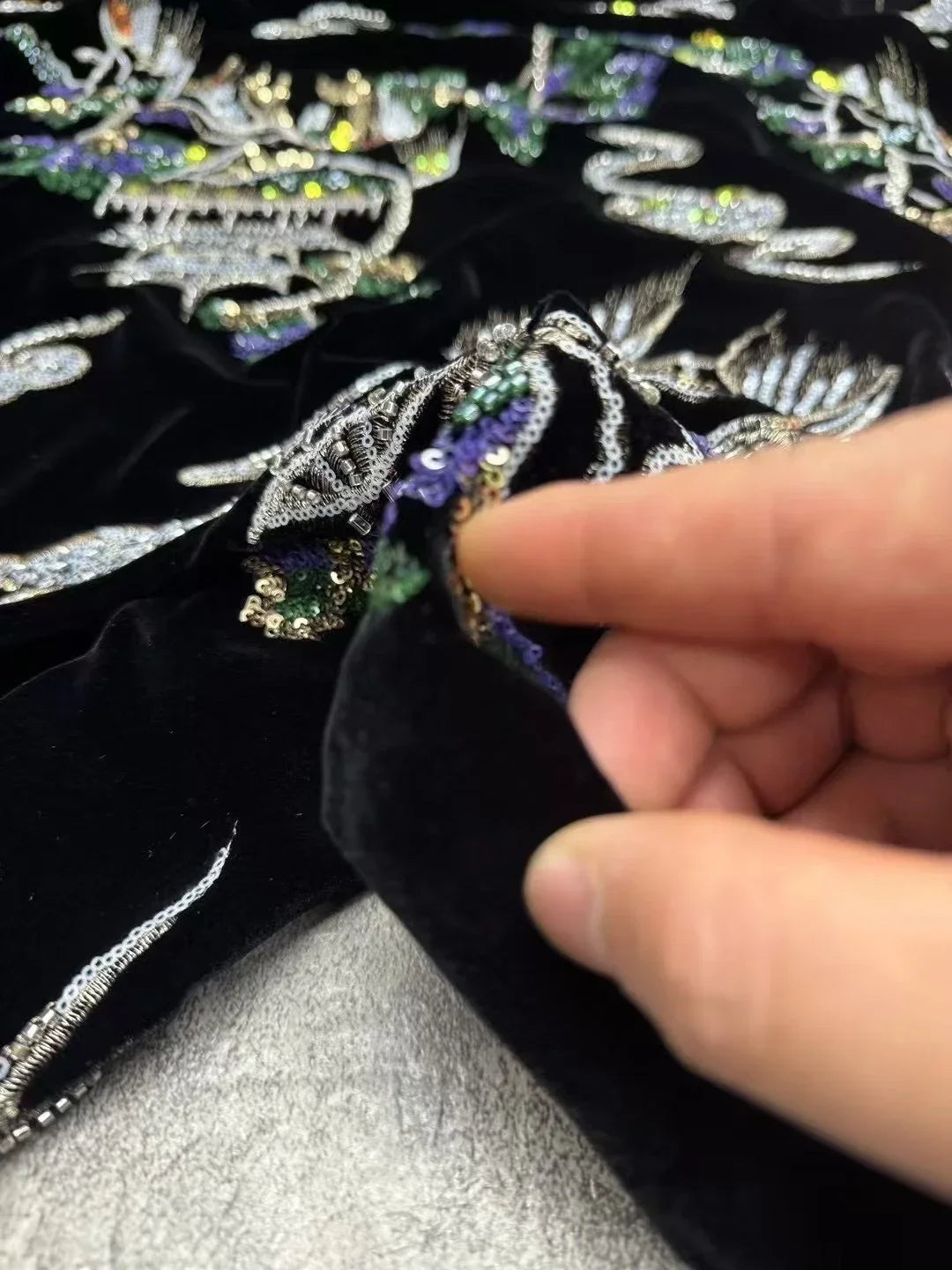 Exquisite Silk Velvet Sequin Beaded Embroidered Fabric - Jacket Designer Sewing