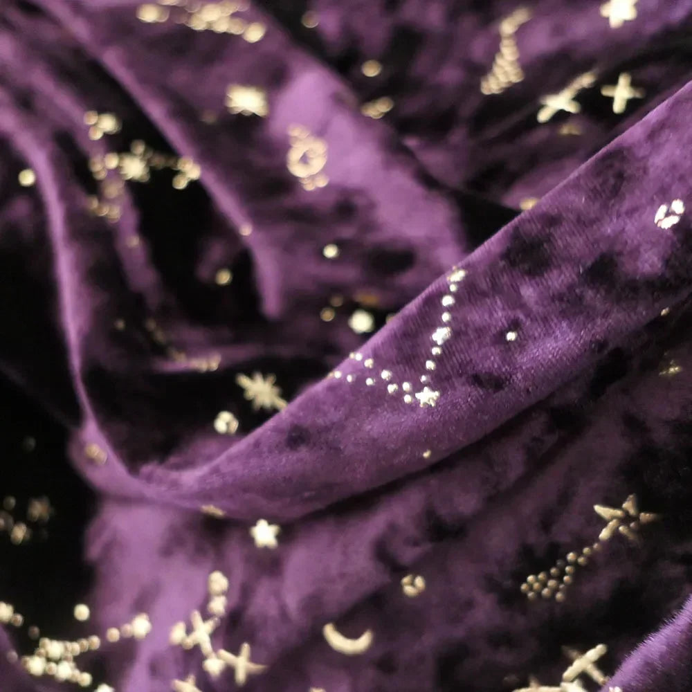 قماش مخملي ماسي مطبوع عليه سماء مرصعة بالنجوم - فستان سهرة - مقاس 160 سم