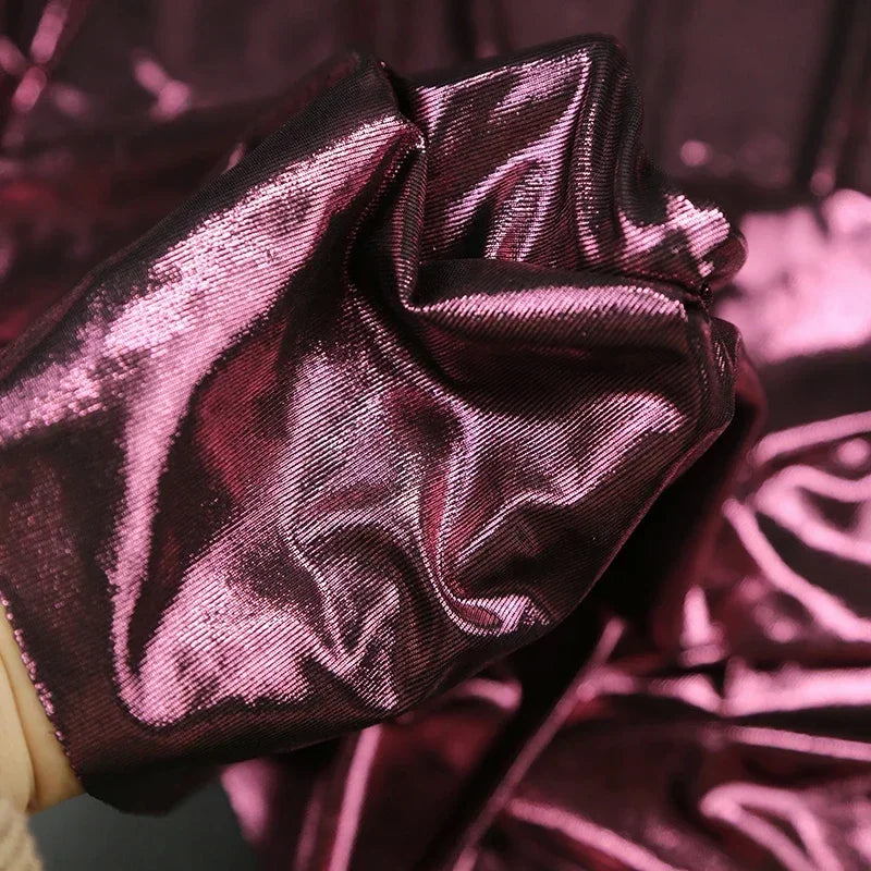 قماش جلدي معدني ذهبي فضي - مادة مرنة فائقة النحافة 150 سم