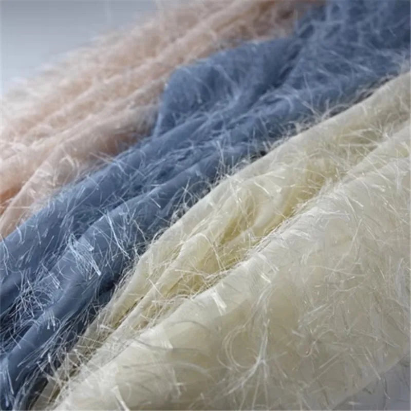 Spring And Summer Simplicity - Feather Tassel Chiffon Jacquard Clothing Fabric Graduation Design DIY Fashion Dress Fabric