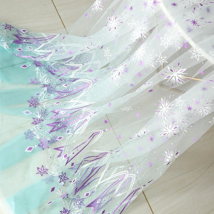 Elsa mesh dress fabric ice and snow snowflake deep blue double-sided gradient light blue mesh dress children's half skirt fabric