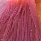 غزل سماء مرصعة بالنجوم متدرج الألوان، ختم ساخن، رش مسحوق، نسيج شبكي لامع ذهبي، غزل شفاف، قماش فستان، قماش