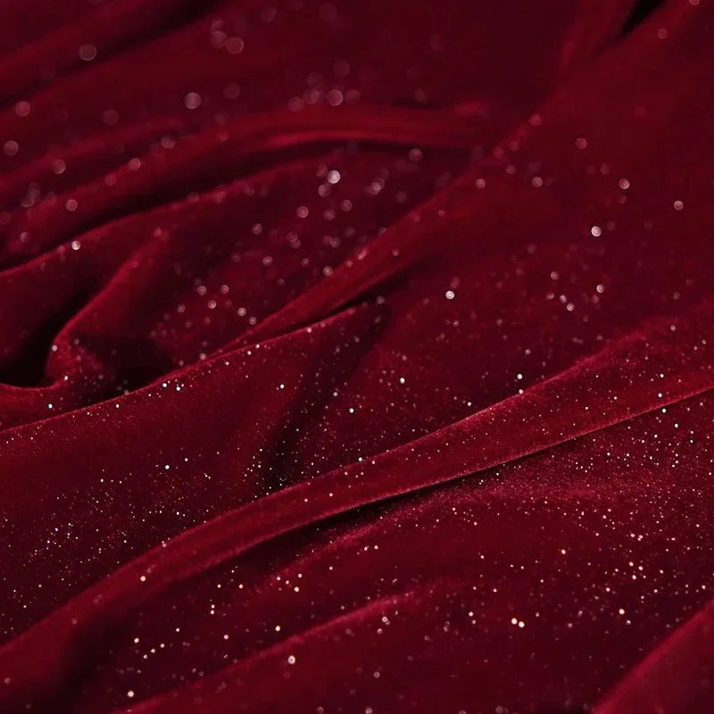 قماش مخملي حريري لامع مرصع بالنجوم - مادة ناعمة لامعة متألقة