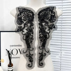 White Lace Applique Beaded Fabric - Wedding Dress Evening Gown Handcraft Accessories