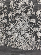 Tela con bordado de encaje, para vestido de novia, velo, cortina de puerta, mantel, con cuentas de perlas y flores de hoja nueva