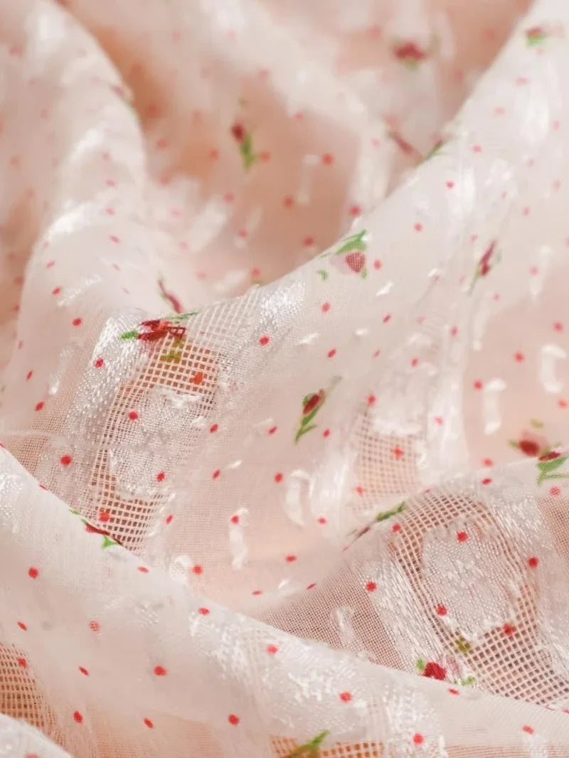 شيفون أورجانزا جاكار دانتيل منقط وردي - خامة زهرية شفافة