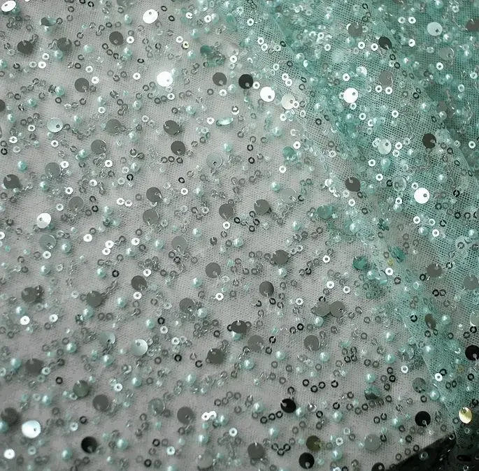 1.5m Wide Encryption Various colors Bead Embroidery Sequin Mesh Lace Fabric for Wedding Dresses Stage Clothing