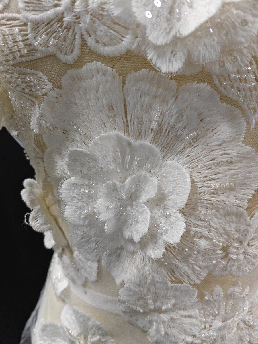 Luxury three-dimensional flower nail bead sequin embroidery fabric wedding dresses evening gowns skirt decorations DIY fabric