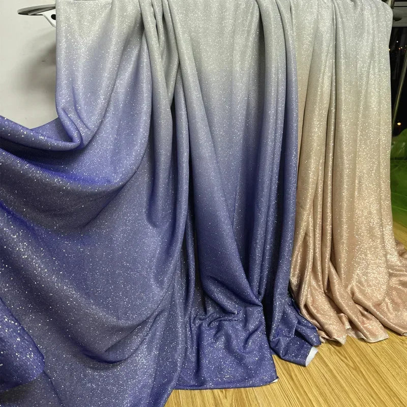 Blue Gradient Silver Powder Fabric Sewing Evening Dresses Stage Costumes DIY Background Decoration Elastic Fabric