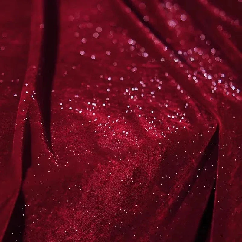 Sparkling Diamond Velvet Fabric - Starry Pattern Evening Dress Material 140cm